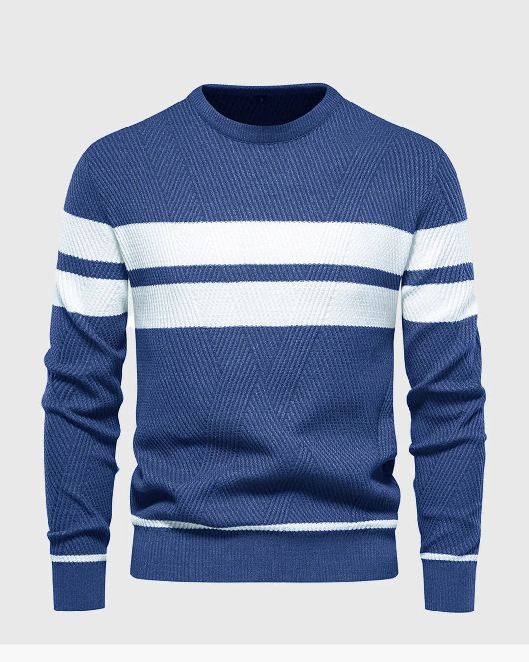 Men's long-sleeve striped crewneck top, designed for all-day comfort and modern casual style.