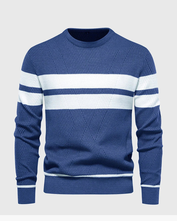 Men's long-sleeve striped crewneck top, designed for all-day comfort and modern casual style.