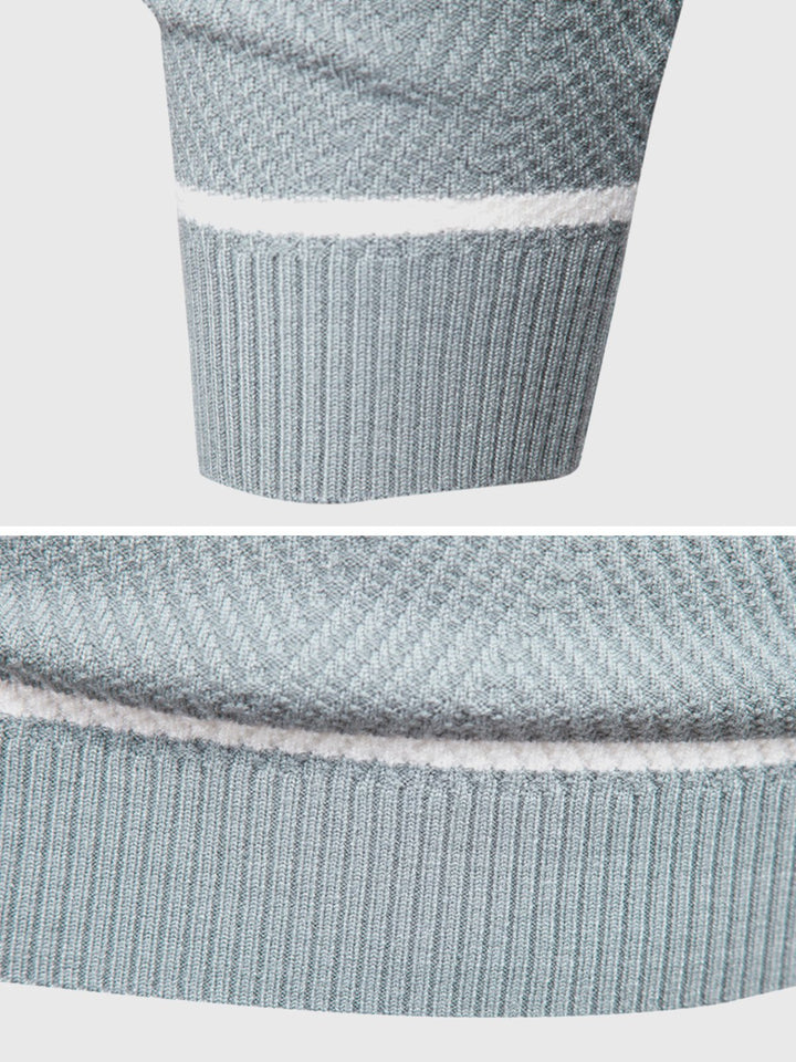 Comfortable men's long-sleeve crewneck sweater with classic stripes, ideal for fall & winter fashion.