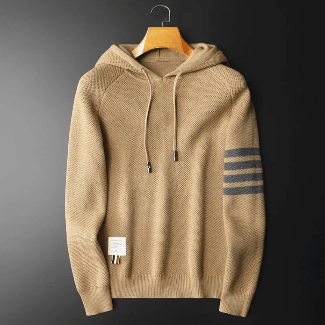 Men's stylish striped pullover hoodie in a modern design, perfect for an elevated casual look and street style fashion.
