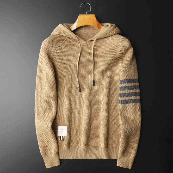Men's stylish striped pullover hoodie in a modern design, perfect for an elevated casual look and street style fashion.
