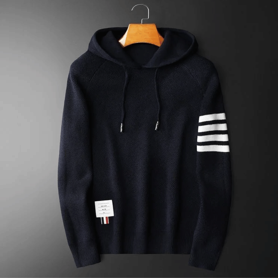 Soft men's fashion pullover hoodie, featuring a stylish striped pattern for a modern and comfortable athleisure outfit.