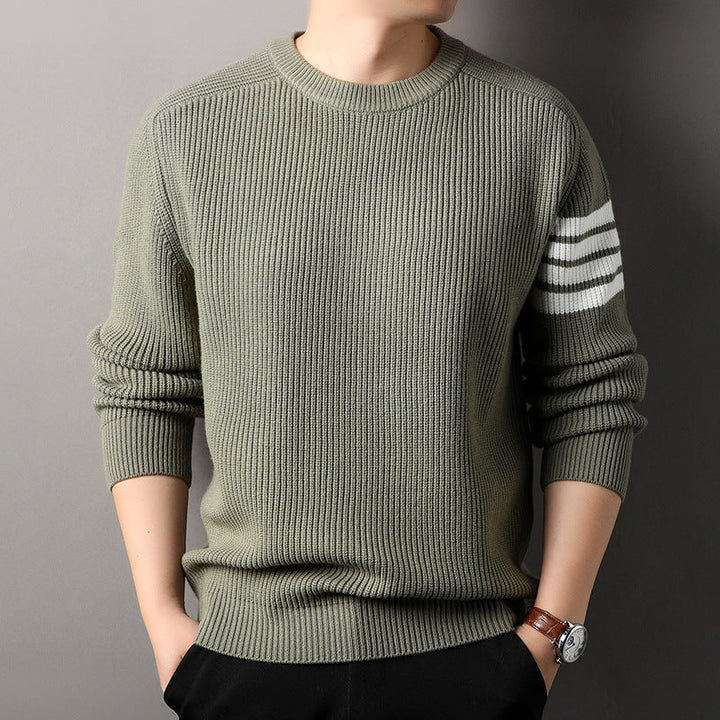 Men's stylish striped sweater, perfect for layering comfort in autumn and winter.