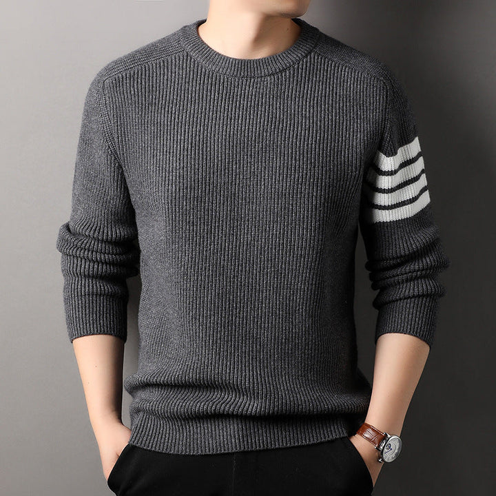 Stylish men's pullover sweater with classic stripes, long sleeves for warmth.