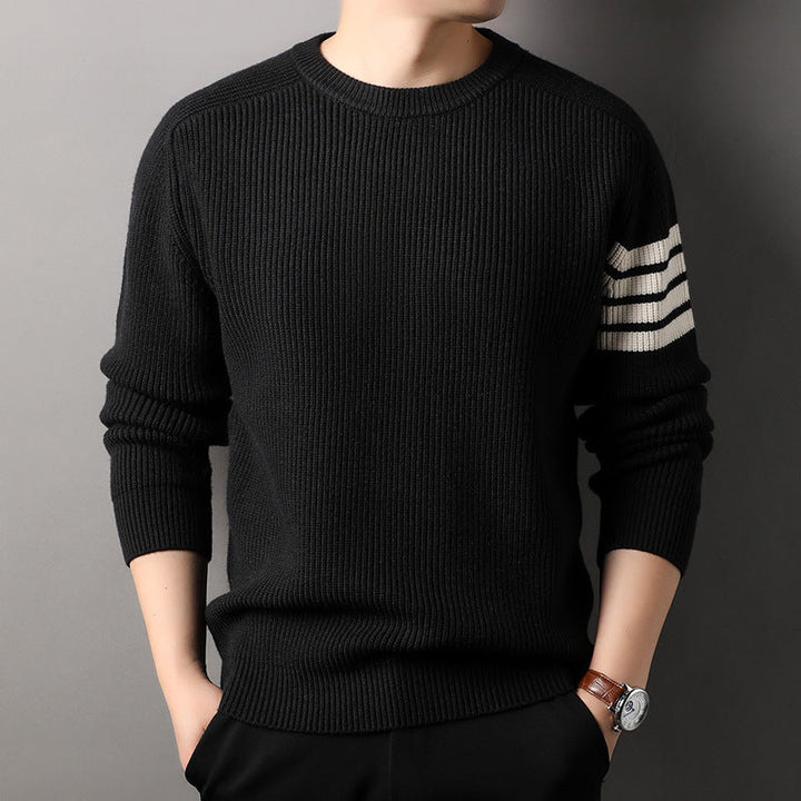 Versatile men's striped sweater, ideal for casual layering in cold weather.
