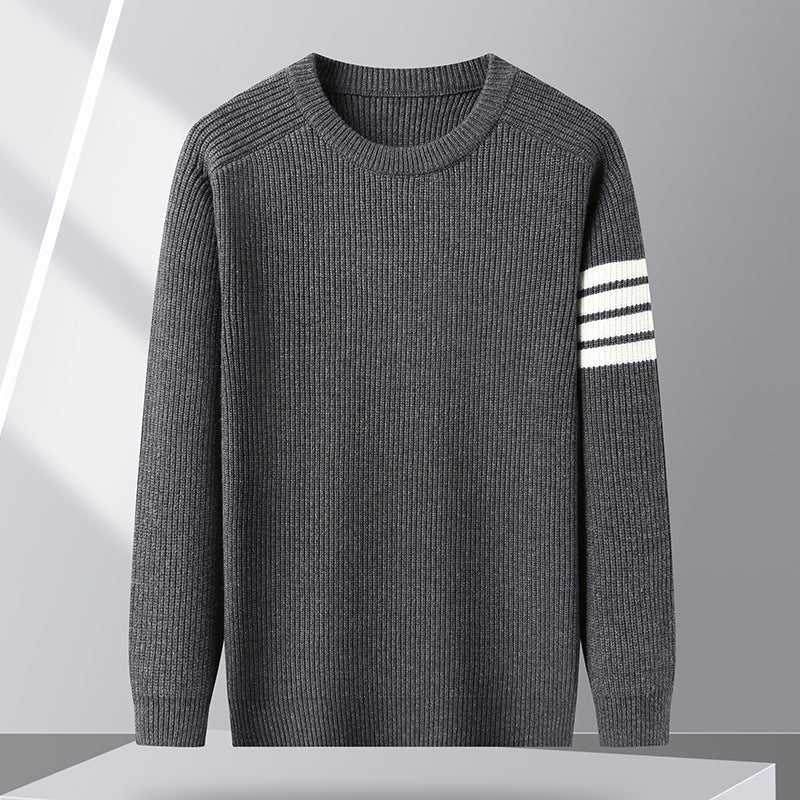 Comfortable men's striped long sleeve sweater, stylish pullover for modern casual outfits.