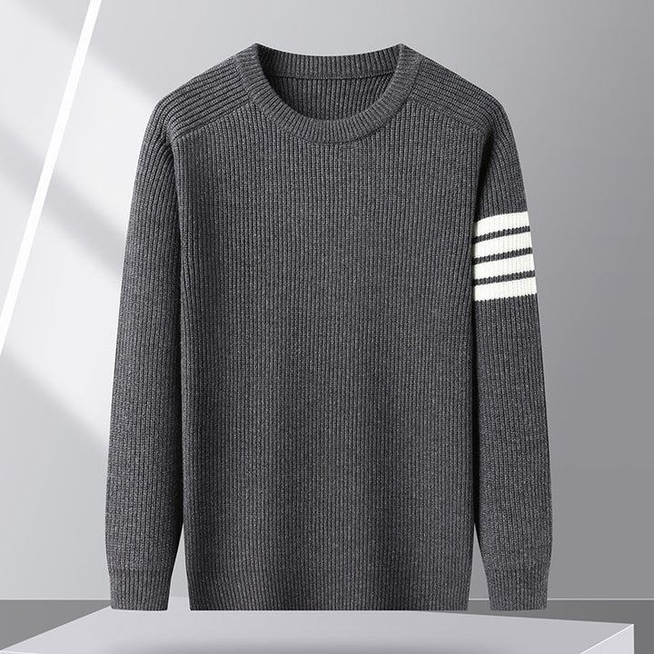 Comfortable men's striped long sleeve sweater, stylish pullover for modern casual outfits.