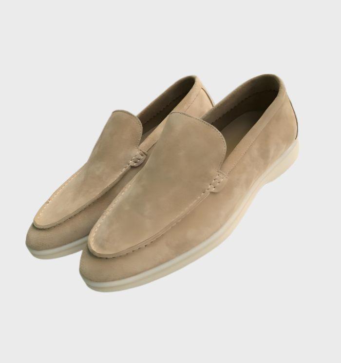 High-quality men's suede loafers, Milo. Comfortable, stylish slip-on footwear with a sleek design.