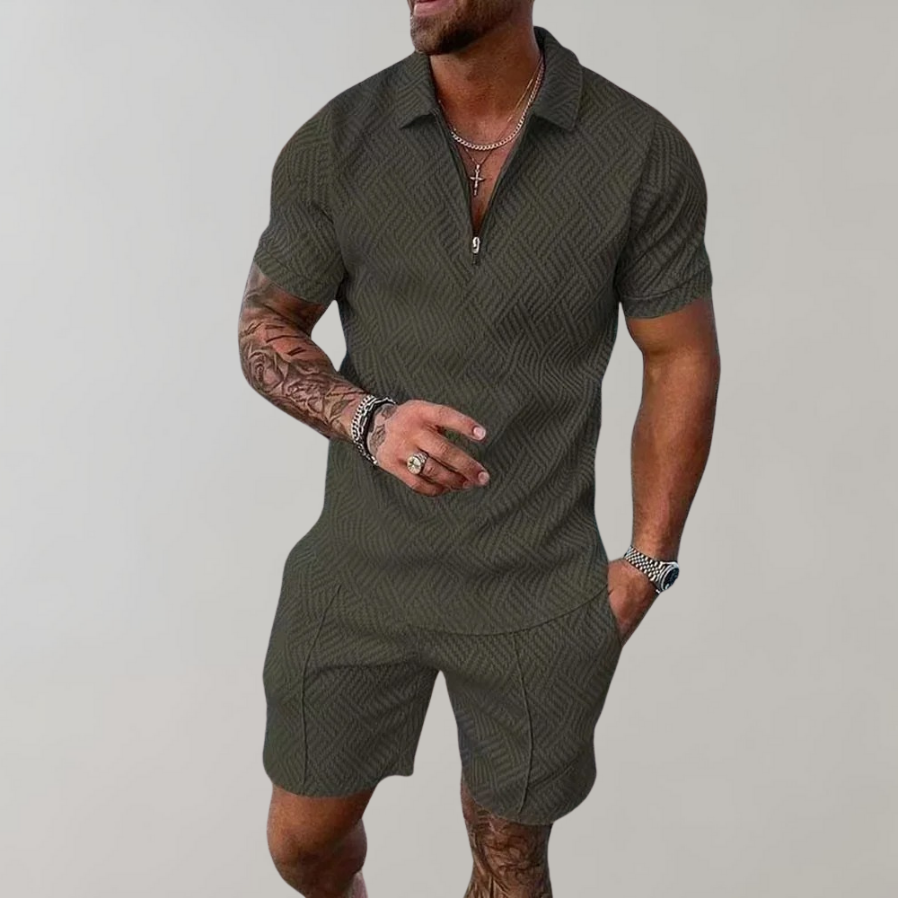 Breathable men's summer polo shirt from the Aaron set. Comfortable, stylish top for casual warm-weather fashion.