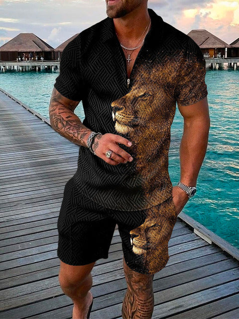 Men's two-piece summer polo & shorts set, ideal for relaxed holiday wear, stylish casual outings & effortless comfort.