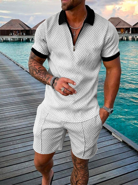 Effortlessly comfortable men's summer polo and shorts set, a stylish two-piece casual outfit for modern men.