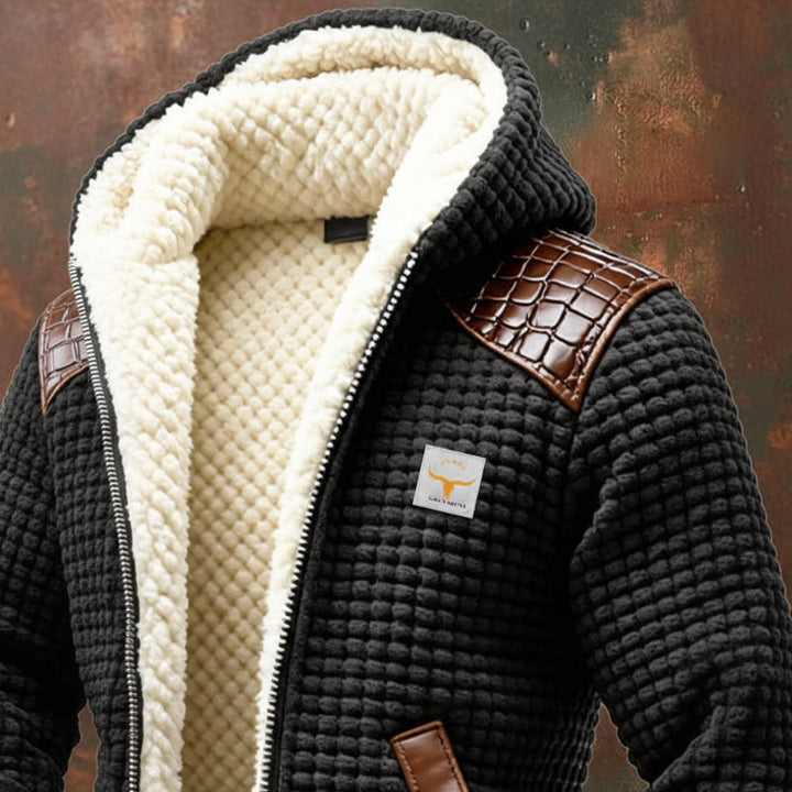 Versatile men's textured winter jacket, a stylish coat for warmth, comfort, and layering in fashion.