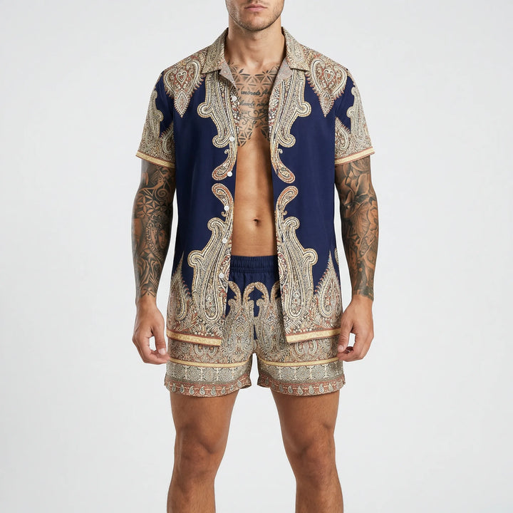 Men's stylish printed shirt from the two-piece Jamal summer set, a perfect choice for resort wear.