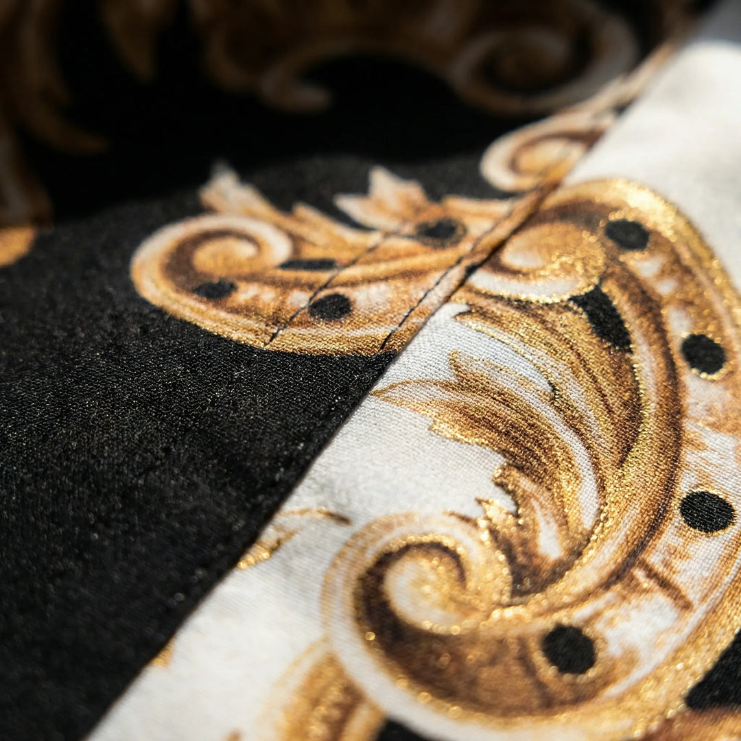 Close-up of the bold print on the men's Jamal summer set shirt, showcasing vibrant casual style.