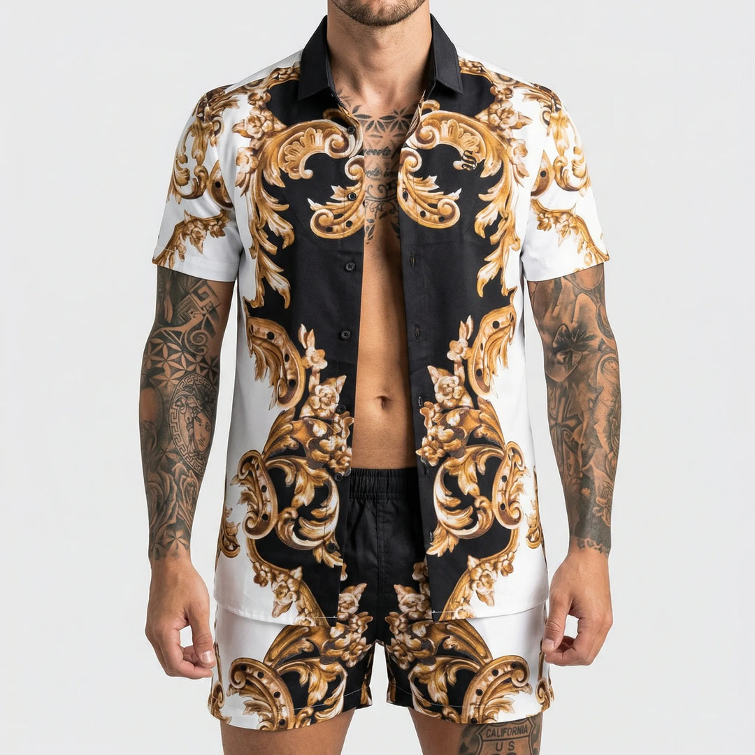 Men's printed shorts from the two-piece Jamal set, ideal for stylish summer and vacation outfits.