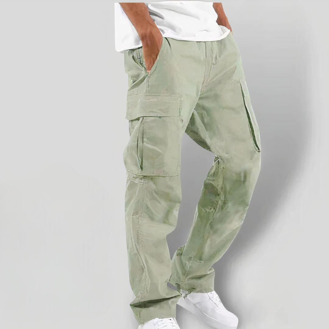 Durable men's utility cargo trousers, designed for comfort and modern casual fashion.