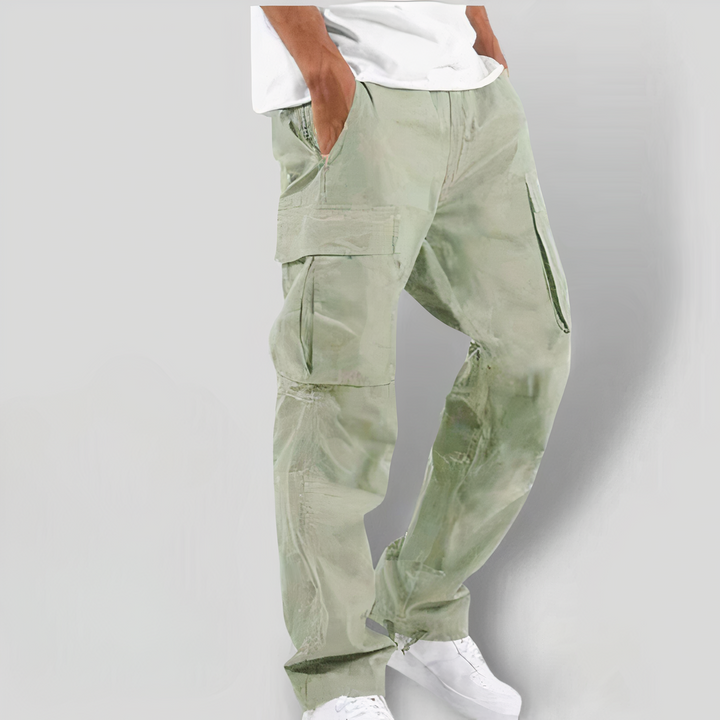 Durable men's utility cargo trousers, designed for comfort and modern casual fashion.