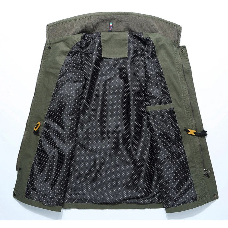 Stylish men's bomber-style utility jacket, versatile casual coat for spring and fall, offering comfort and durability.