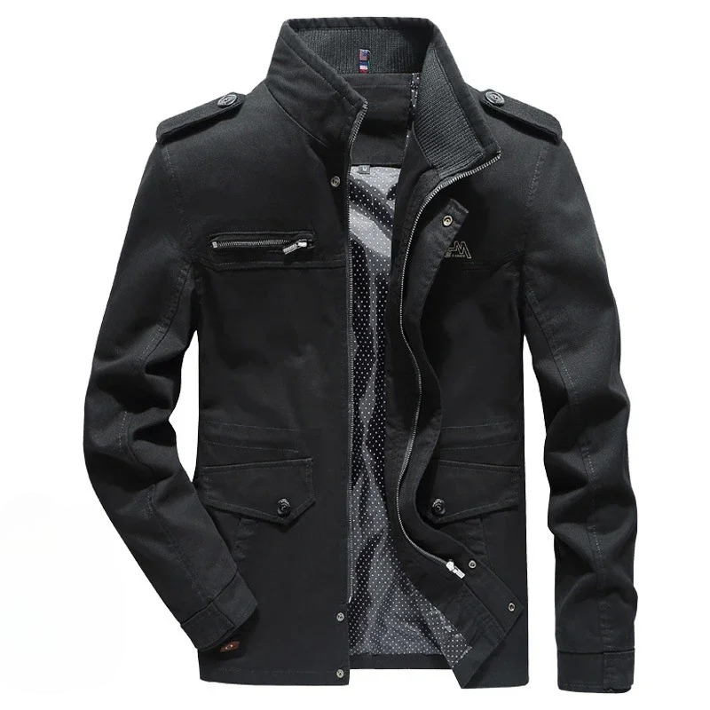 Men's casual utility jacket, a durable and comfortable outerwear choice with practical zippered pockets for outdoor wear.