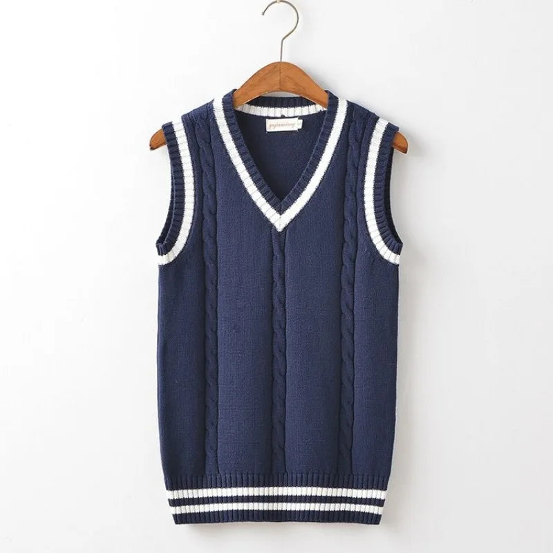 Men's stylish V-neck knit vest in a cozy fabric, perfect for layering during autumn & winter casual wear.