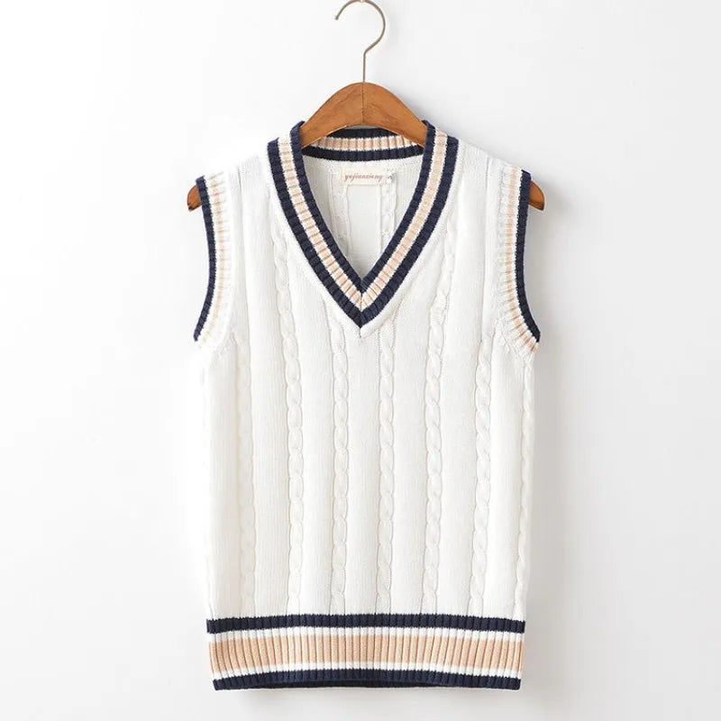 Warm men's V-neck knit vest, ideal for office wear or stylish layering in cool autumn & winter weather.