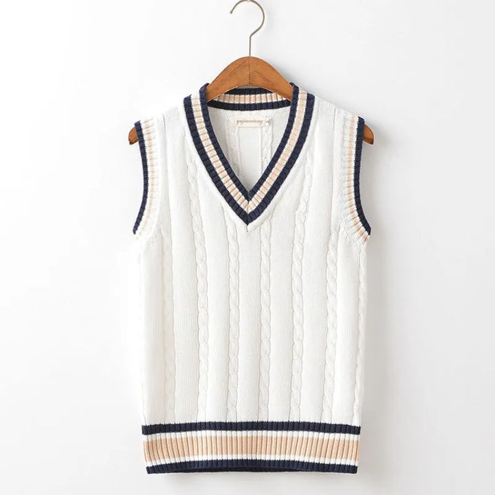 Warm men's V-neck knit vest, ideal for office wear or stylish layering in cool autumn & winter weather.