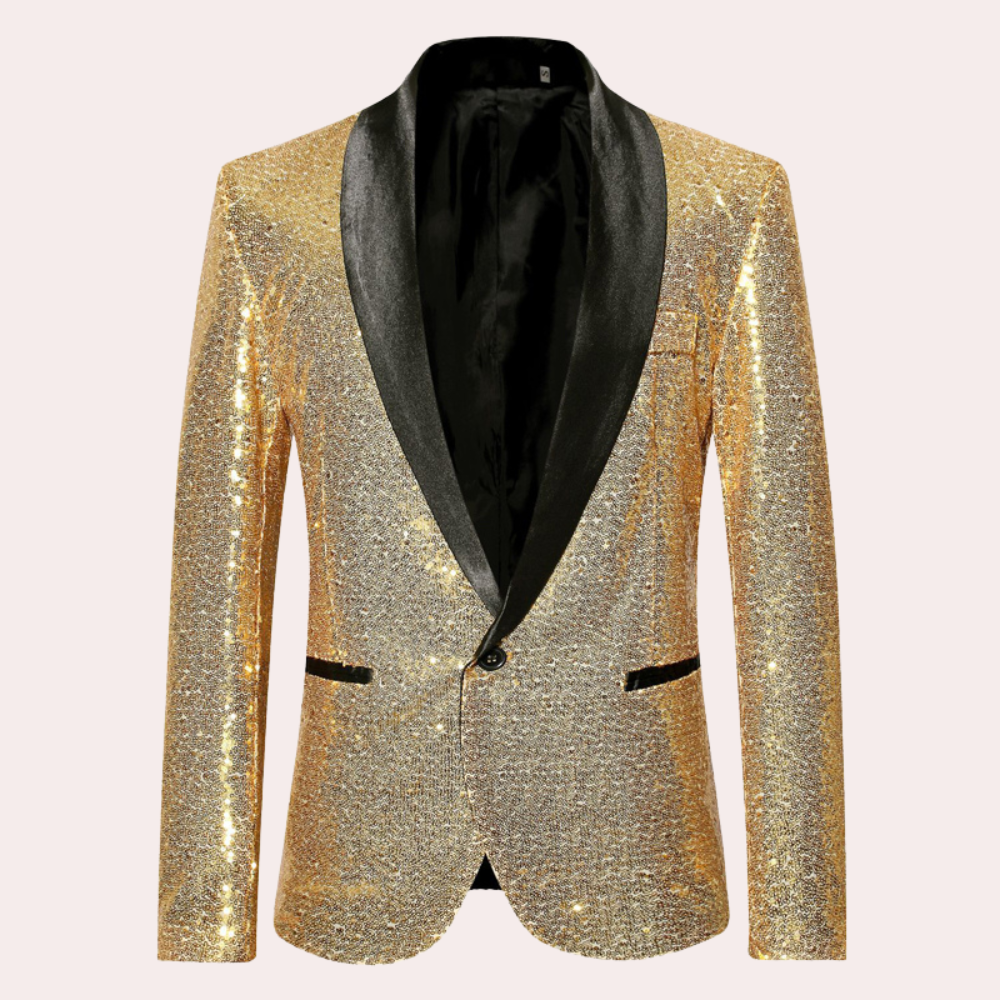 Versatile gold men's blazer. Modern smart fashion for business, casual, and formal occasions.