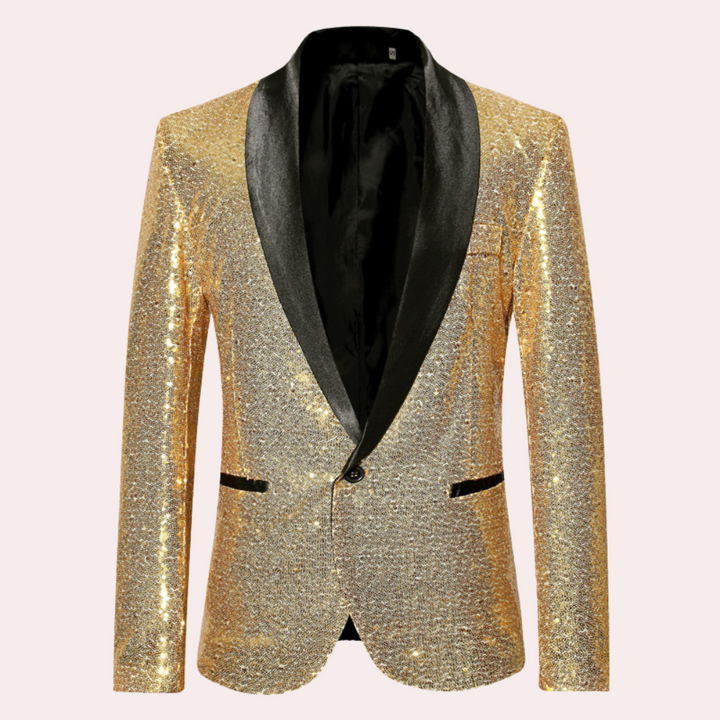 Versatile gold men's blazer. Modern smart fashion for business, casual, and formal occasions.