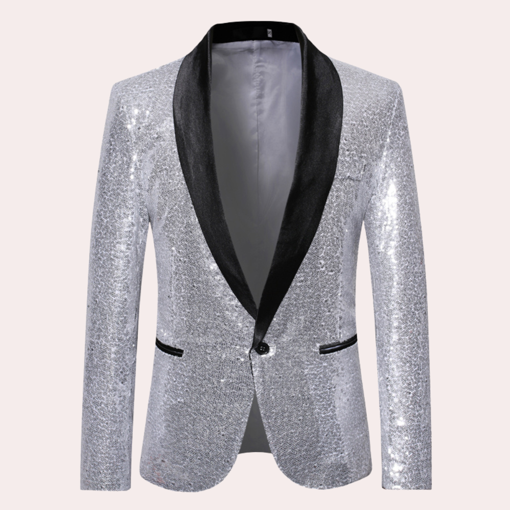 Silver men's versatile blazer. Modern smart fashion for business, casual, and formal menswear.