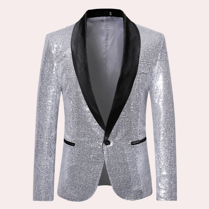 Silver men's versatile blazer. Modern smart fashion for business, casual, and formal menswear.