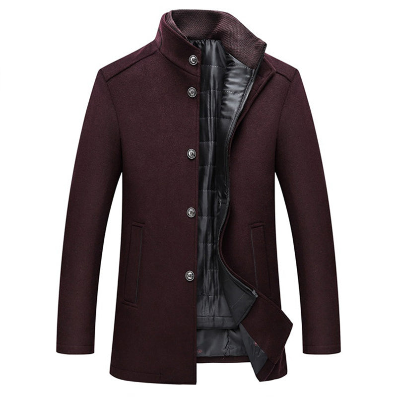 Men's long striped windproof winter coat. Stylish and warm outerwear for cold fall & winter days.