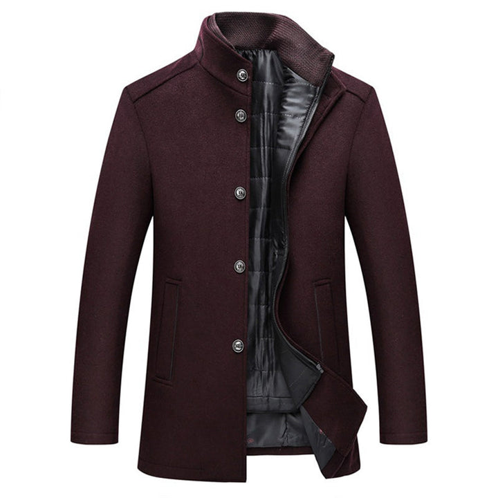 Men's long striped windproof winter coat. Stylish and warm outerwear for cold fall & winter days.