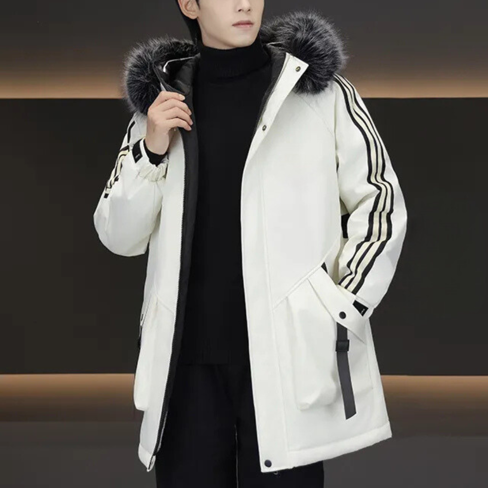 Stylish men's winter jacket, an insulated coat for cold weather protection. Comfortable & versatile outerwear.