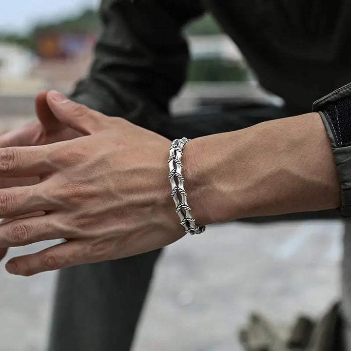 Stylish men's bracelet with unique wooden inlay on a durable stainless steel band. Perfect gift for him.