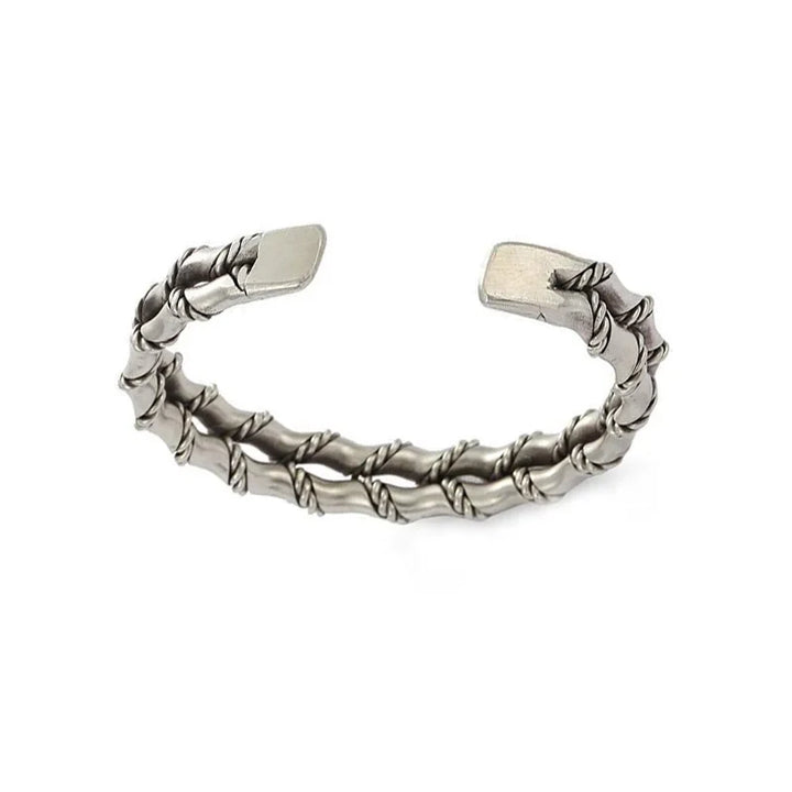 Distinctive men's bracelet combining natural wood inlay and polished stainless steel. Stylish gift idea.