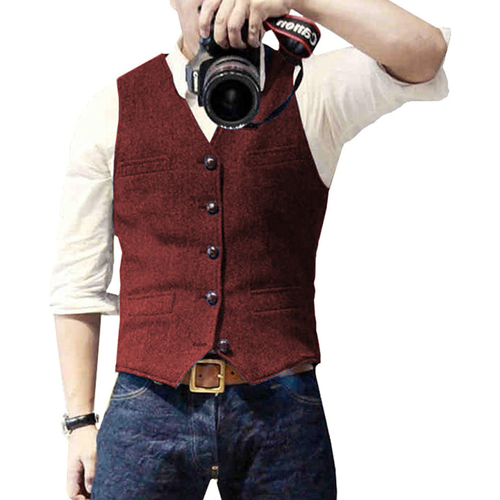 Full view of a men's smart casual gilet vest, showcasing its sleek design, tailored cut, and elegance.