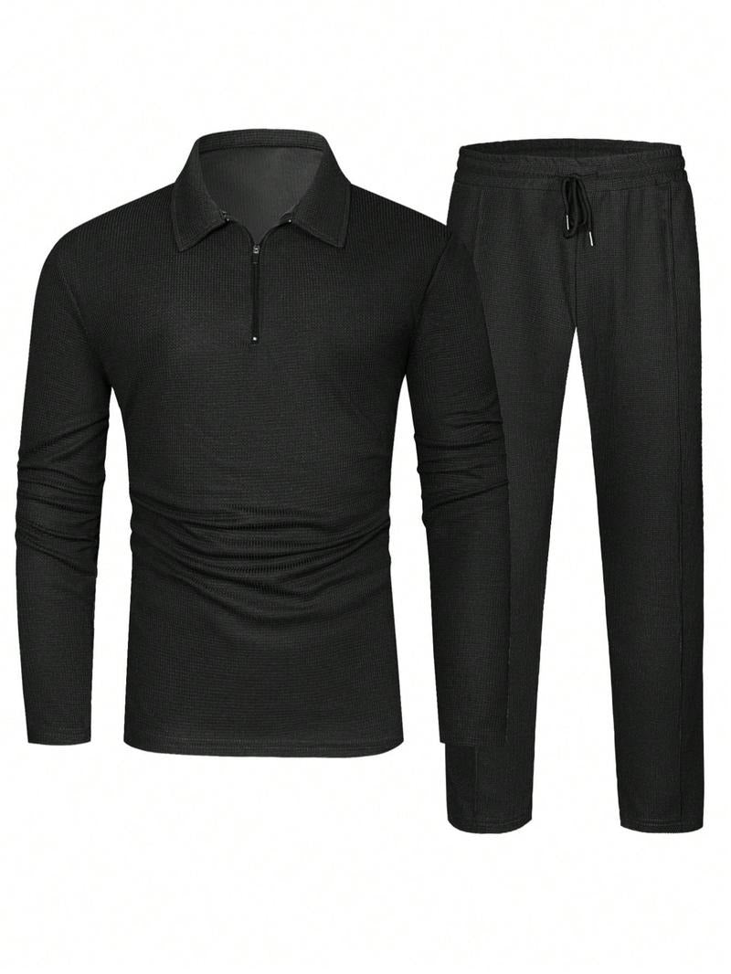 Close-up of men's zip-neck lounge top, highlighting modern style, comfort, and soft cotton blend fabric.