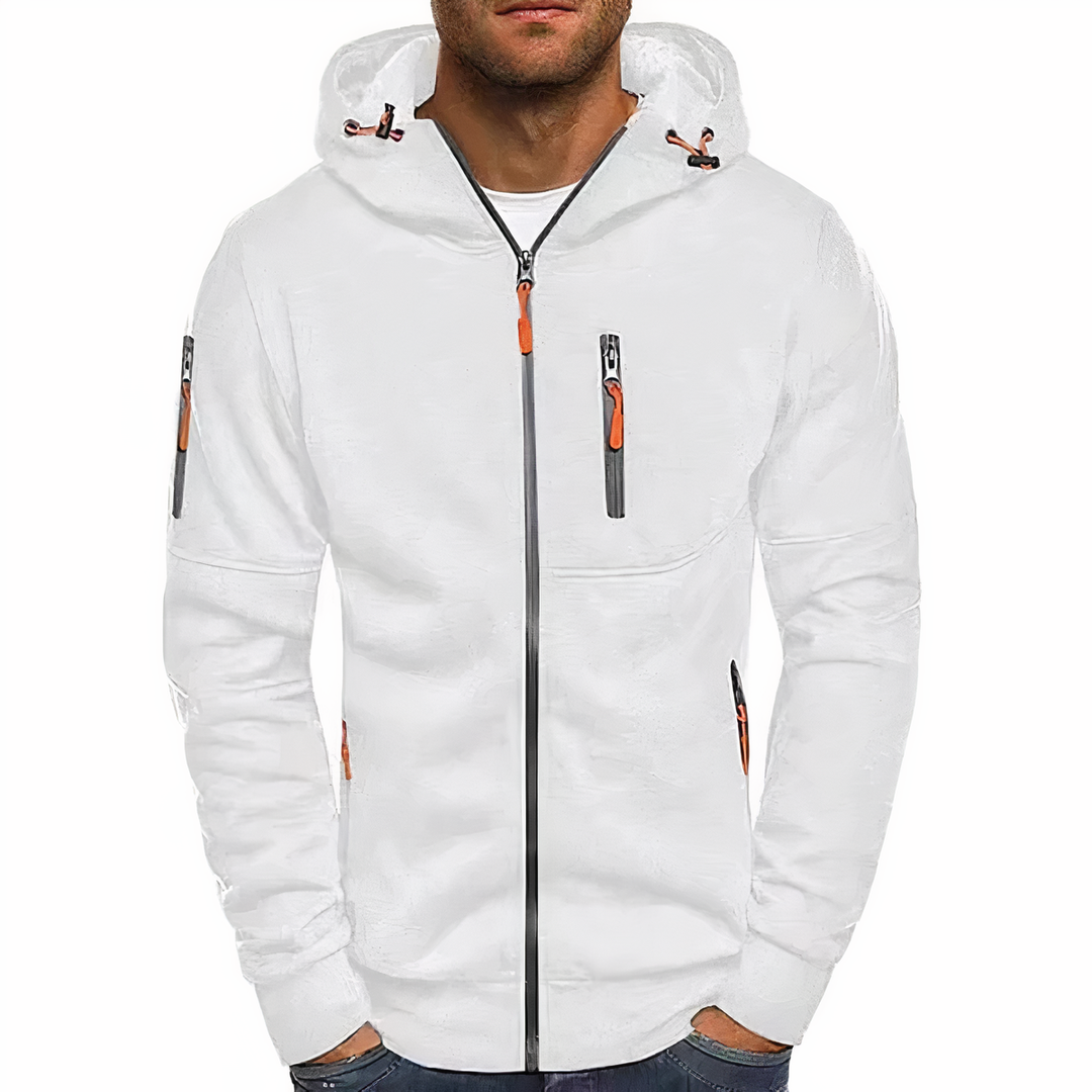 Men's stylish zip-up hoodie, perfect for all-season comfort. Durable casual wear for everyday style & layering.
