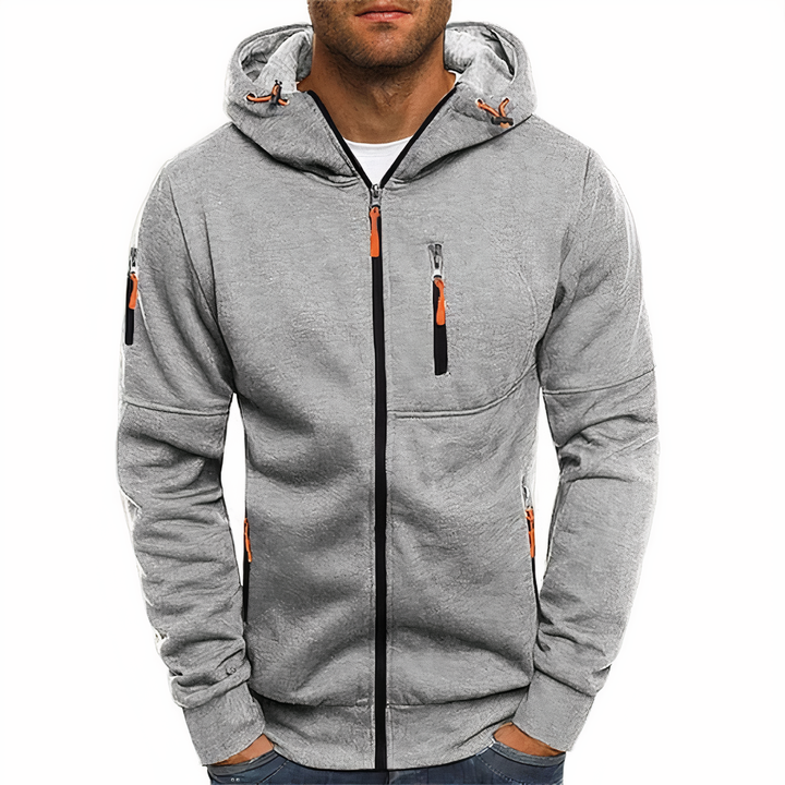 Modern men's stylish zip-up hoodie. Comfortable all-season outerwear for casual wear & everyday fashion.
