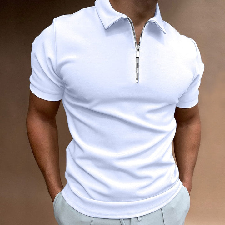 Versatile men's zip-up polo for smart casual fashion or comfortable everyday wear.