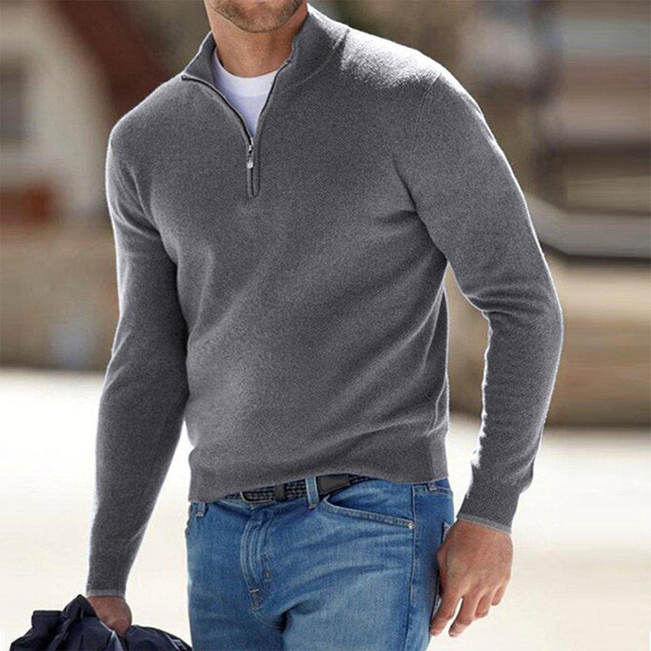 Comfortable men's long sleeve zip-up sweater. Stylish for casual wear and effortless everyday layering.