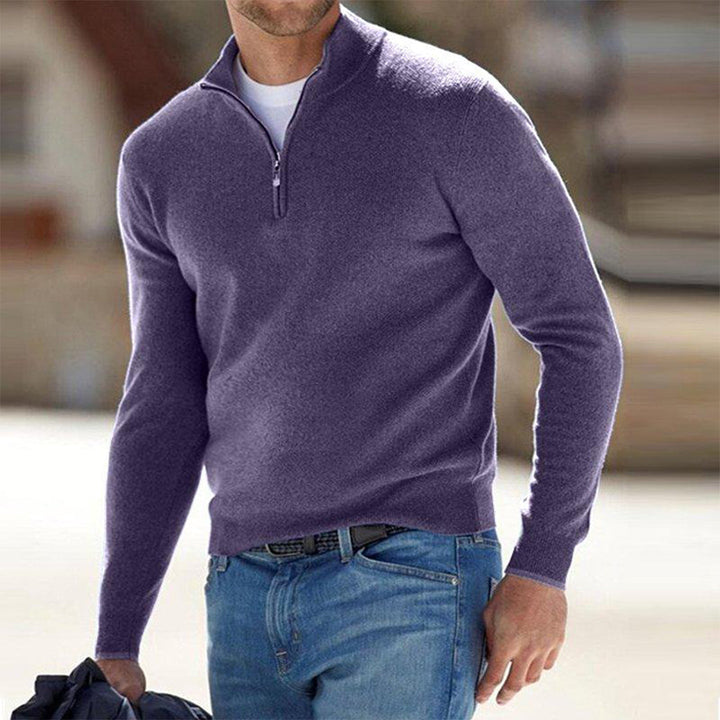 Stay comfortable and stylish in this men's zip-up sweater. Perfect for effortless layering & everyday casual wear.