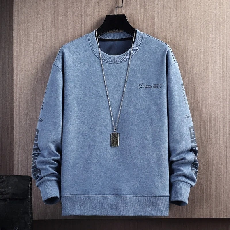 Oversized fit men's suede-touch crewneck pullover in a versatile color, ideal for modern casual wear.