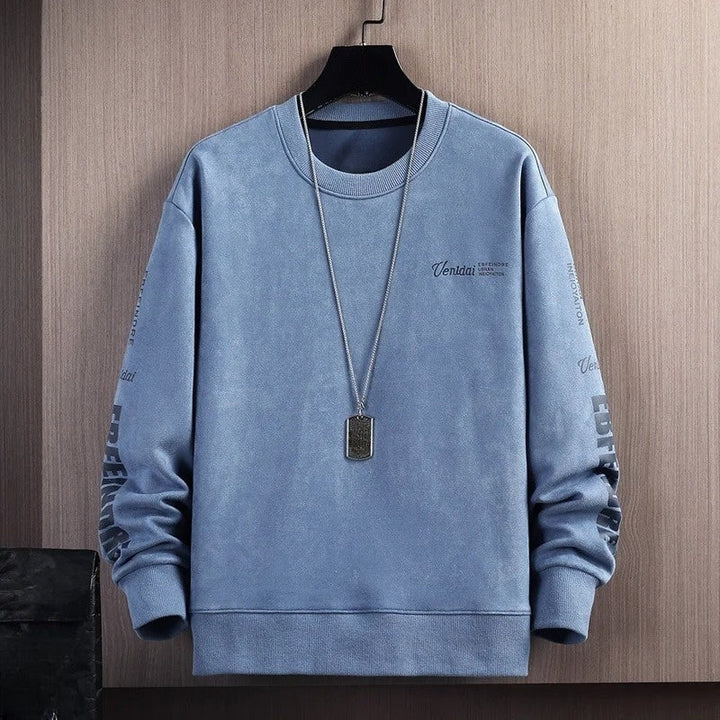 Oversized fit men's suede-touch crewneck pullover in a versatile color, ideal for modern casual wear.
