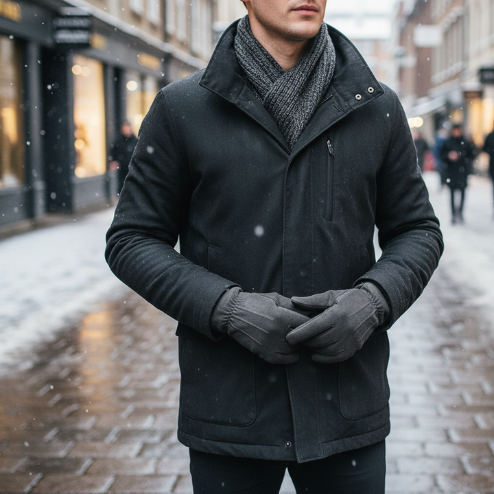 Men's SuedeWarmx suede leather winter gloves with cozy wool lining, perfect for cold weather fashion.