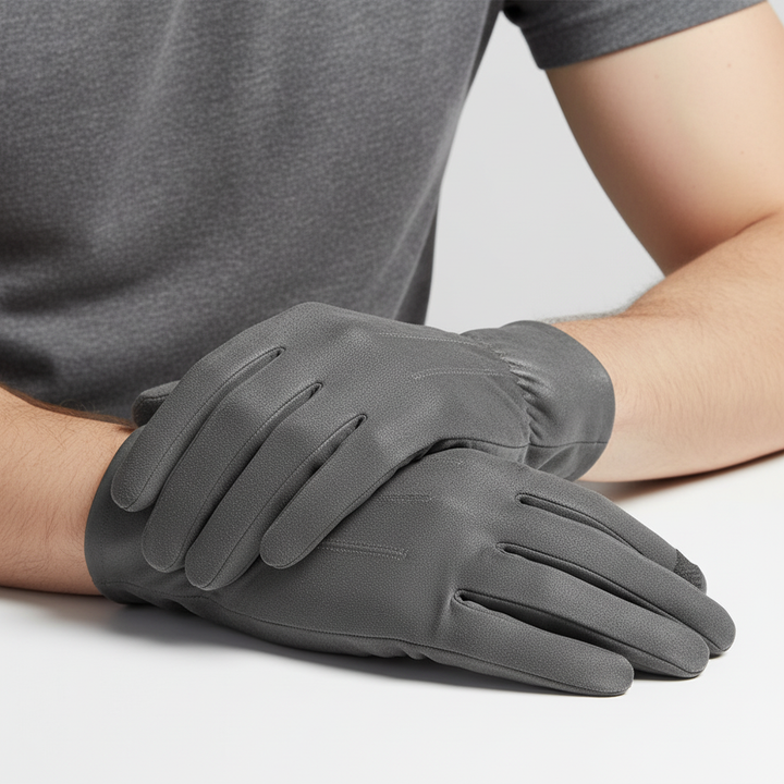 Pair of men's SuedeWarmx leather gloves, suede exterior with plush wool interior, excellent for winter warmth.