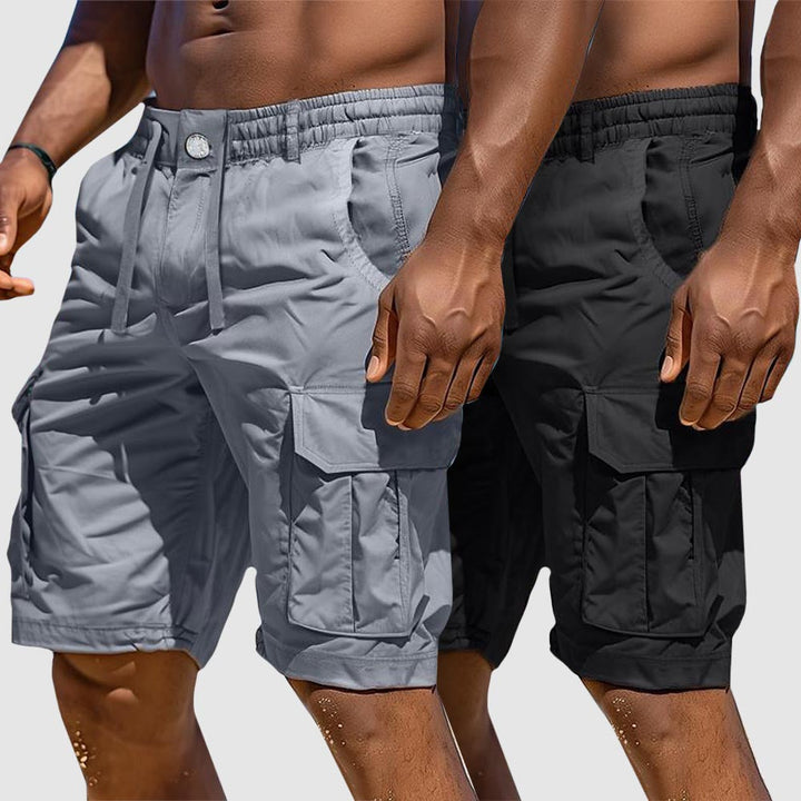 Relaxed fit men's summer cargo shorts. Comfortable cotton-mix, versatile for outdoor adventure & casual travel.