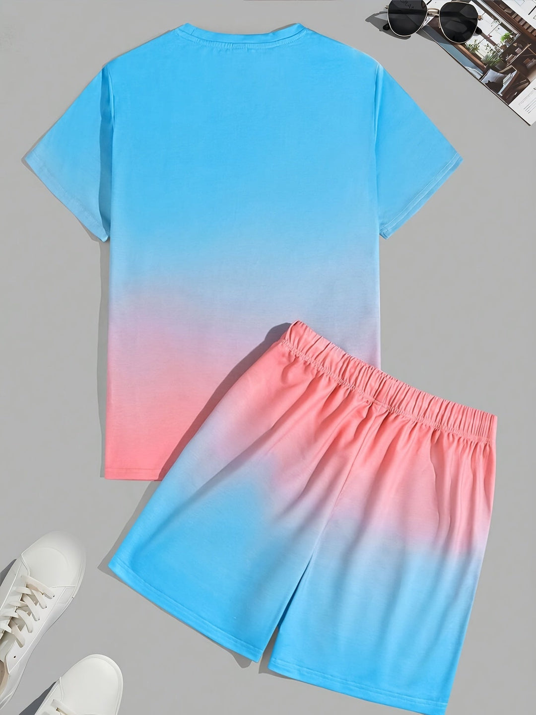 Sporty casual men's CoolFlex summer outfit: light blue t-shirt and matching shorts loungewear.