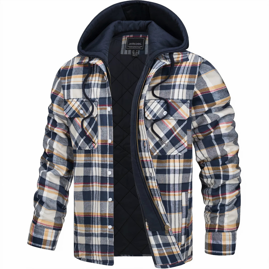 Men's Summit plaid winter jacket. Warm, stylish outdoor outerwear, perfect for casual fashion.