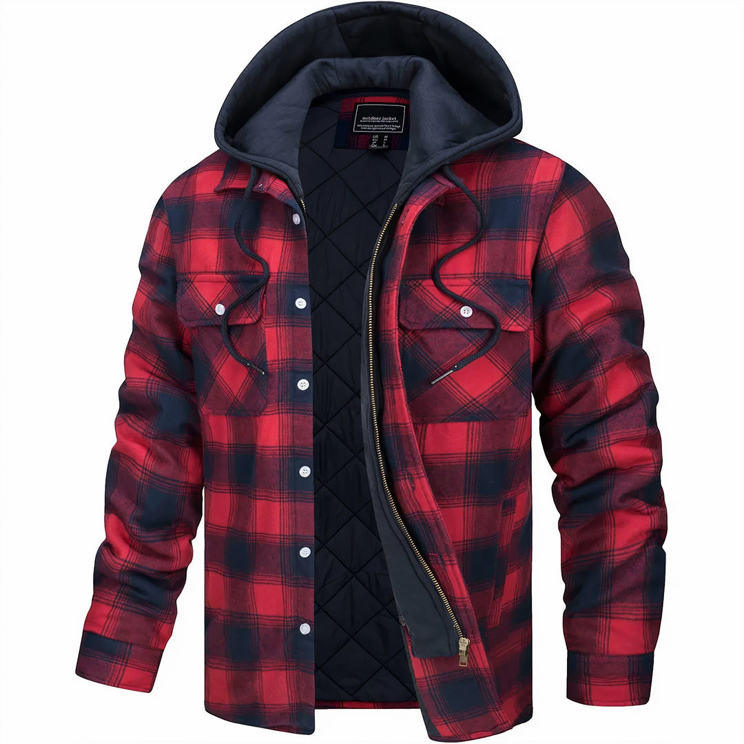 Warm men's plaid winter jacket, stylish Summit outerwear for cold weather, outdoor & casual fashion.